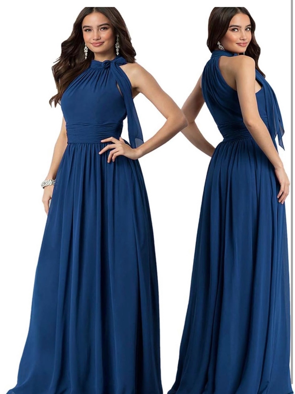Elegant Navy Blue Halter Evening Dress